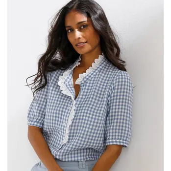 Dámská halenka Kostkovaná mušelínová halenka modrošedá 46