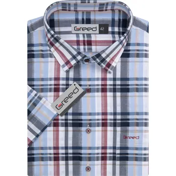 Pánská košile Volnočasová košile AMJ Comfort fit s krátkým rukávem - modrá kostka velikost: 45