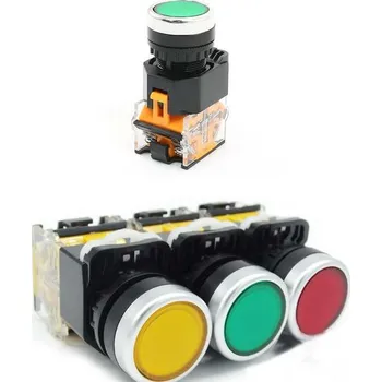vypínač LA38 Tlačítkový spínač, 22.3 mm, 600 V, 10 A Zelená bez aretace 1NO + 1NC