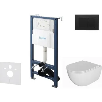 kielle Genesis New - Set předstěnové instalace, klozetu Oudee, Rimless, sedátka softclose a tlačítka Gemini New III, matná černá 30528SS09