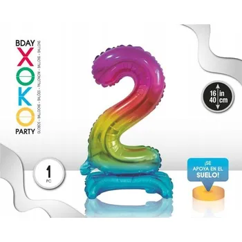 Balónek Fóliový balónek barvy duhy číslice 2, 16''/40 cm