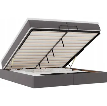 Postel VidaXL Rám postele s úložným prostorem a matracemi, šedá, 200x200 cm, umělá kůže