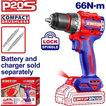 EMTOP Aku vrtací šroubovák 20V 66Nm solo