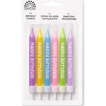 Dortová svíčka Narozeninové svíčky "Happy Birthday" mix barev 6 ks – svíčky na dort
