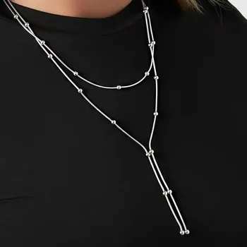 Náhrdelník Dvojitý náhrdelník „Silver Flow Beads“ z chirurgické oceli č. 2013