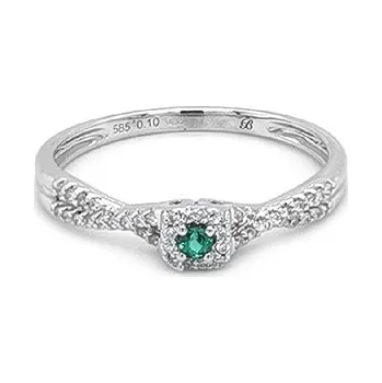 Prsten Smaragdový prsten s diamanty z bílého zlata 2011377