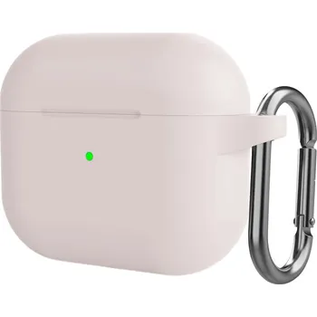 Pouzdro na mobilní telefon Silikonový ochranný obal s karabinou pro AirPods 3 - béžový