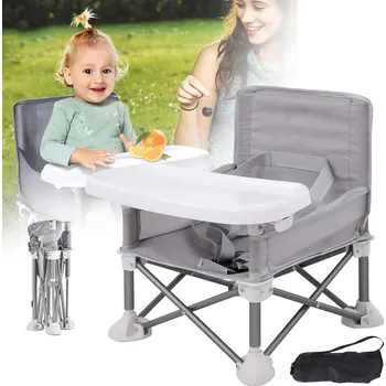 Jídelní židlička SKLÁDACÍ ŽIDLIČKA PRO DĚTI KE KRMENÍ PŘENOSNÁ S PODNOSEM ŠEDÁ