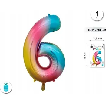 Balónek Fóliový balónek vícebarevný - číslice 6, 42''/110 cm