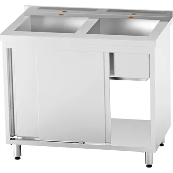 Nerezový dřez Nerezový dvojdřez se skříňkou svařovaný 120x60x85cm, (dřez 50x40x30cm), posuvné dveře