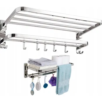 Věšák STĚNOVÝ VĚŠÁK NA RUČNÍKY DO KOUPELNY S POLICÍ, ŽEBŘÍK, STŘÍBRNÝ