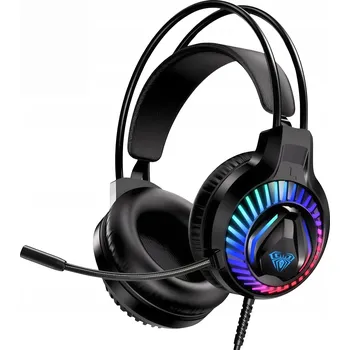 Sluchátka HERNÍ SLUCHÁTKA S MIKROFONEM USB A 3,5MM PODSVÍCENÁ LED OBRUČ PRO HRÁČE