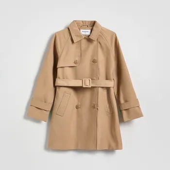 Dívčí oblečení Reserved - GIRLS` COAT & BELT - béžová - 433HR-08X - 433HR-08X-164