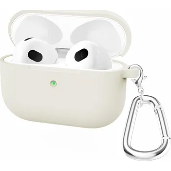 Pouzdro na mobilní telefon Silikonový obal s karabinou pro AirPods 3 - béžový