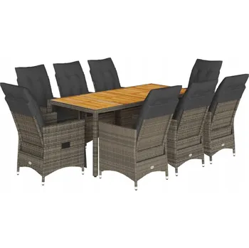 Zahradní sestava 9dílná zahradní sedací souprava s polstry, šedá, PE ratan