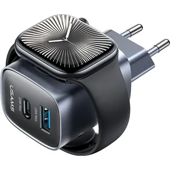 Síťová nabíječka USAMS CC293 T67 20W pro iWatch, 1x USB-C, 1x USB-A, šedá