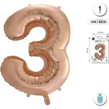 Balónek Fóliový balónek zlato-oranžový číslice 3, 86 cm (34'')