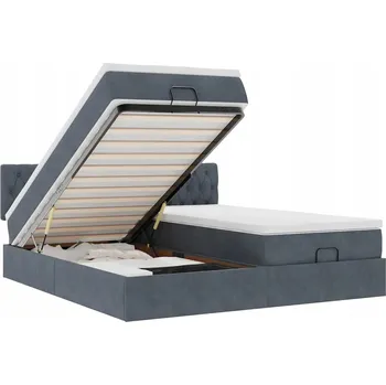 Postel Rám postele s úložným prostorem (otoman) a matracemi, šedá, 200x200 cm, samet