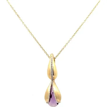 Náhrdelník Zlatý Náhrdelník s Fialovým Kamenem 7040316