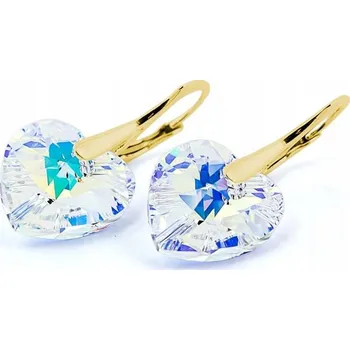 Náušnice Náušnice pozlacené stříbro 925 s krystaly Swarovski Srdce 14 mm Crystal AB