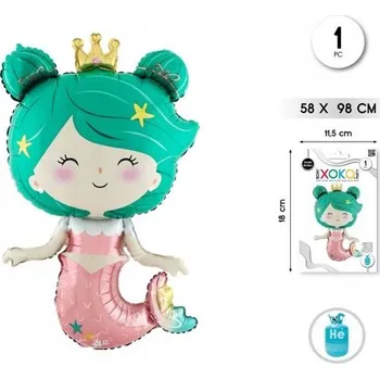 Balónek Fóliový balónek mořská panna se zelenými vlasy 58x98 cm (22x38'')