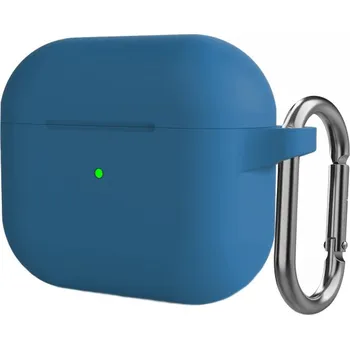 Pouzdro na mobilní telefon Silikonový ochranný obal s karabinou pro AirPods 3 - tmavě modrý