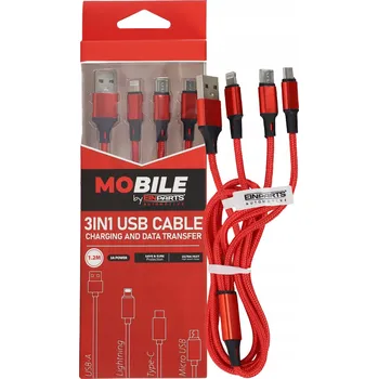 Datový kabel Kabel EinParts USB - USB typ C / microUSB / Lightning 1,2 m červený