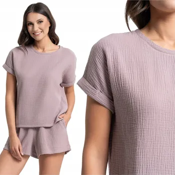 Dámské oblečení DÁMSKÉ PYŽAMO MORAJ DVOUDÍLNÉ Z MUŠELÍNU 100% BAVLNA BÉŽOVÉ S