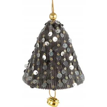 Vánoční dekorace VÁNOČNÍ OZDOBA ZVONEK ZÁVĚS VÁNOČNÍ KOULE NA STROMEČEK 318C 8x12 cm STŘÍBRNÁ