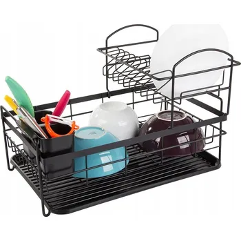 Odkapávač na nádobí Sušák na nádobí 45 cm černý dvoupatrový odkapávač s táckou