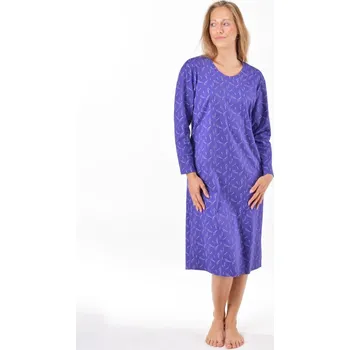 Dámské oblečení Dámská košilka noční dlouhý rukáv, šité, s potiskem 19173 - levandulová šedobílá - M