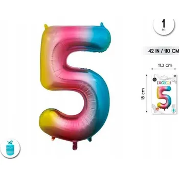 Balónek Fóliový balónek vícebarevný - číslice 5, velikost 42''/110 cm
