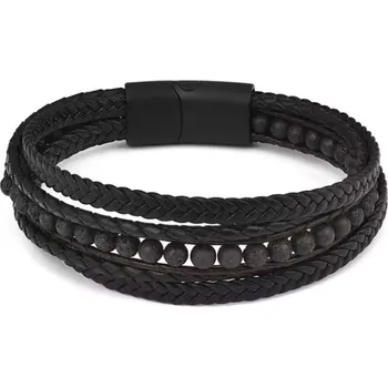 Náramek B-TOP Pánský vícevrstvý kožený náramek s lávovými korálky
