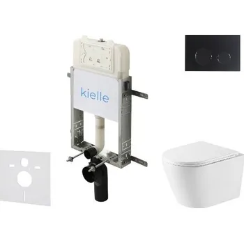 kielle Genesis New - Set předstěnové instalace, klozetu Nefia, Vortex Rimless+, sedátka softclose a tlačítka Gemini New II, matná černá 30528SZ51
