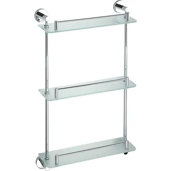 SAPHO X-ROUND E skleněná polička trojitá s hrazdou 380x675x130mm, chrom (XR608)