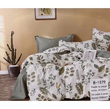 Povlečení Sada povlečení 100% bavlna Mengtianzi B-1579 bílá s lístky 160 x 200 3 dílků