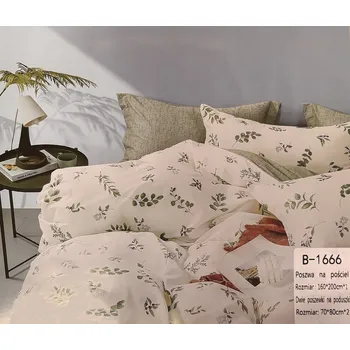 Povlečení Sada povlečení 100% bavlna Mengtianzi B-1666 bílá s lístky 200 x 220 3 dílků