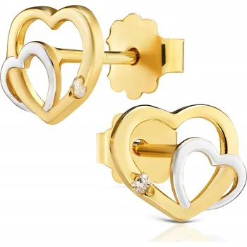 Náušnice Zlaté náušnice dvojité Srdíčka se zirkonem (ryzost)