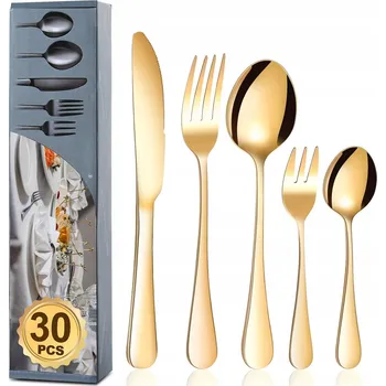 Příbor SADA PŘÍBORŮ PRO 6 OSOB ZLATÁ 30 DÍLŮ + VIDLIČKY NA DORT