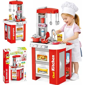 Dětská kuchyňka VELKÁ DĚTSKÁ KUCHYŇKA CHEF KITCHEN TROUBA PŘÍSLUŠENSTVÍ KOHOUTEK ZVUK