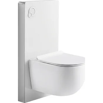 WC sada CERANO - Kompletní WC set sanitární splach. modul - bílá matná + WC závěsné Felci, Rimless + Slim/UF sedátko - bílá lesklá - 53x37 cm