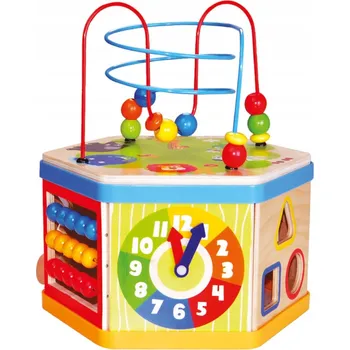 Dřevěná hračka Bino Dřevěná aktivní kostka 7v1