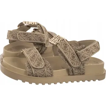 Dámské sandále GUESS ORIGINÁLNÍ SANDÁLY TEXTILNÍ NA SUCHÝ ZIP S LOGEM BÉŽOVÉ 39
