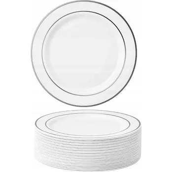 Talíř Stříbrné plastové talíře 10 ks opakovaně použitelné jídelní talíře 26 cm sada talířů