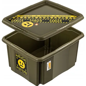 Úložný box Otočný kontejner Karolina "emoji danger" s víkem, 24 l, olivový