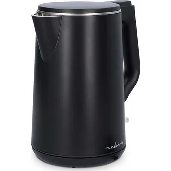 Rychlovarná konvice Nedis KAWK361EBK Varná konvice, objem 1,5l, 2200W, otáčení o 360°, dvouplášťové pouzdro, ochrana proti varu bez vody, černá KAWK361EBK
