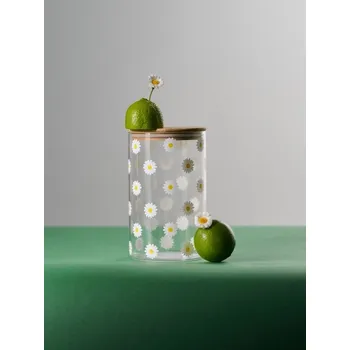 Dóza na potraviny Sinsay - Skleněná nádoba na potraviny s bambusovým víčkem s květinovým motivem - clear - 227HO-CLR - 227HO-CLR-ONE