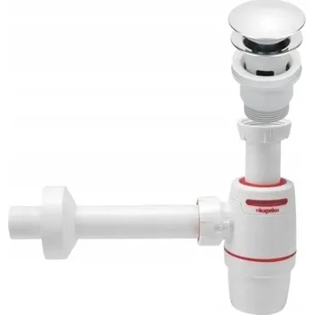 Sifon SADA: ZÁTKA KLIK-KLAK s přepadem stříbrná + UMYVADLOVÝ SIFON 32mm bílý