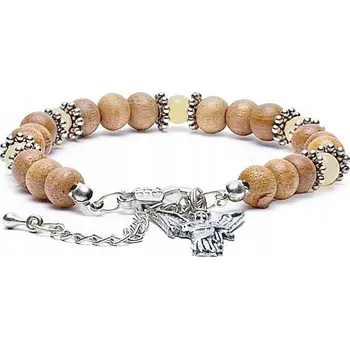 Náramek Andělský náramek (miniaturka Archanděla Uriela + dřevěné korálky + c