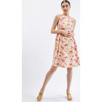 Dámské šaty Červeno-krémové dámské květované šaty